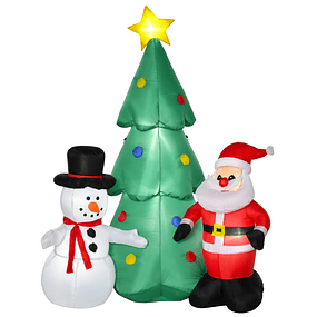 Árvore de Natal Inflável 185cm com Luzes LED Pai Natal e Boneco de Neve Infláveis Decoração de Natal Iluminada Interior e Exterior 105x145x185cm Multicolor 