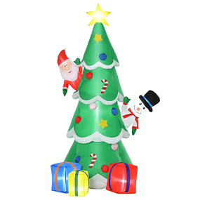 Árvore de Natal Inflável 180cm com Luzes LED Decoração de Pai Natal Boneco de Neve e Presentes com Inflador para Interior e Exterior 115x105x180cm Verde 
