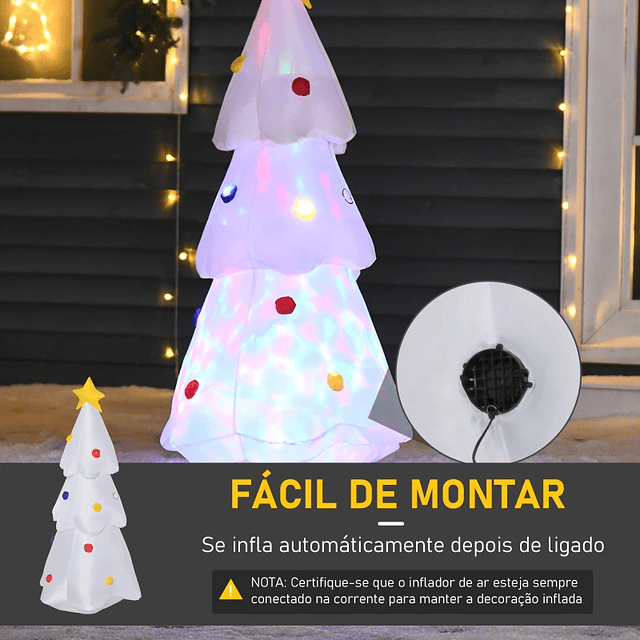 Árbol de Navidad Inflable de 122 cm de Altura con Luces LED e Inflador Decoración de Navidad al Aire Libre 60x51x122 cm Blanco