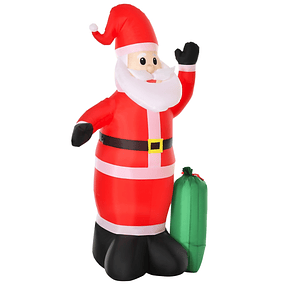 Inflatable Santa Claus with Gift Bag 3 LED Lights IP44 and Electric Inflator Indoor and Outdoor Christmas Decoration 148x85x240cm Red and Green