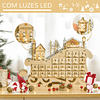 Calendario de Adviento de Navidad con Luces LED y 24 Cajones Decoración Navideña Modelo Trineo 45x10x31cm Madera Natural