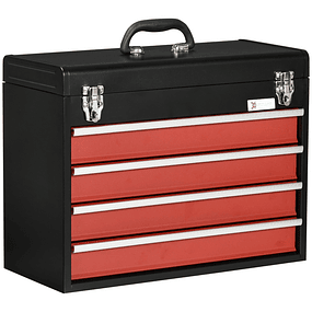 Steel Tool Box with 4 Drawers Metal Locks Portable Tool Bag 51x22x39.5 Black and Red