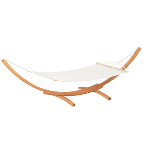 Hammock Bed with Wooden Support Suspended Garden Hammock Bed with Structure and Cotton Fabric 200x120cm for Terrace Balcony Maximum Load 150kg 392x120x102cm White and Natural