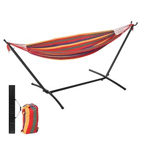 Hammock Bed with Steel Support Portable Height Adjustable in 6 Levels with Carrying Bag for Garden Living Room Maximum Load 150kg 200x150cm Multicolor