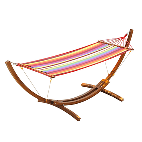 Hammock Bed with Wooden Support Hammock Bed for Beach Camping Garden Maximum Load 120kg 325x118x120cm Wood and Multicolor