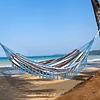 Hamaca portátil doble de algodón 300x150cm con bolsa de transporte Patio exterior Jardín Playa Camping Carga máxima 150kg Multicolor