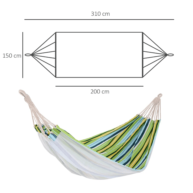 Cama Rede de Algodão para Jardim 200x150cm Cama Rede Suspensa Portátil Carga Máxima 150kg para Campismo Piscina Multicor