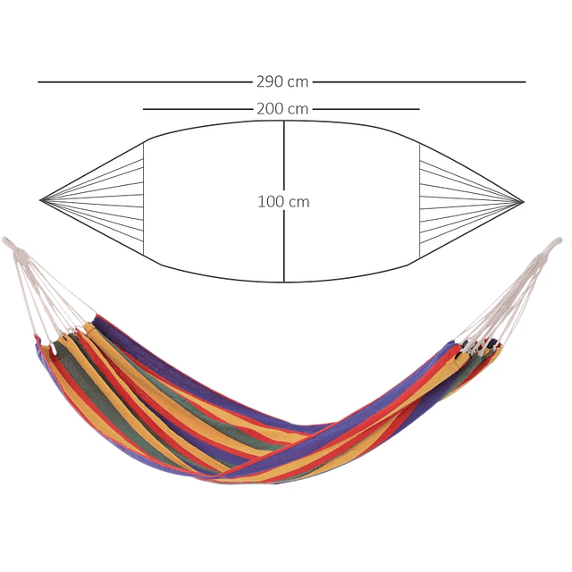 Cama Rede Portátil Individual para Campismo Piscina Jardim Carga Máxima 150kg 200x100cm Multicor 