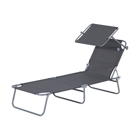 Folding Garden Lounger with Removable and Angle-Adjustable Canopy and 4-Position Adjustable Backrest for Garden Terrace Outdoor Camping 187x58x36cm