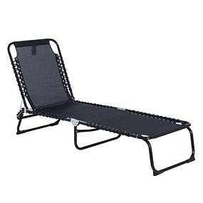 Folding and Adjustable Deckchair in 4 Positions Reclining Garden Deckchair for Outdoor Steel Structure 197x58x76cm - Black