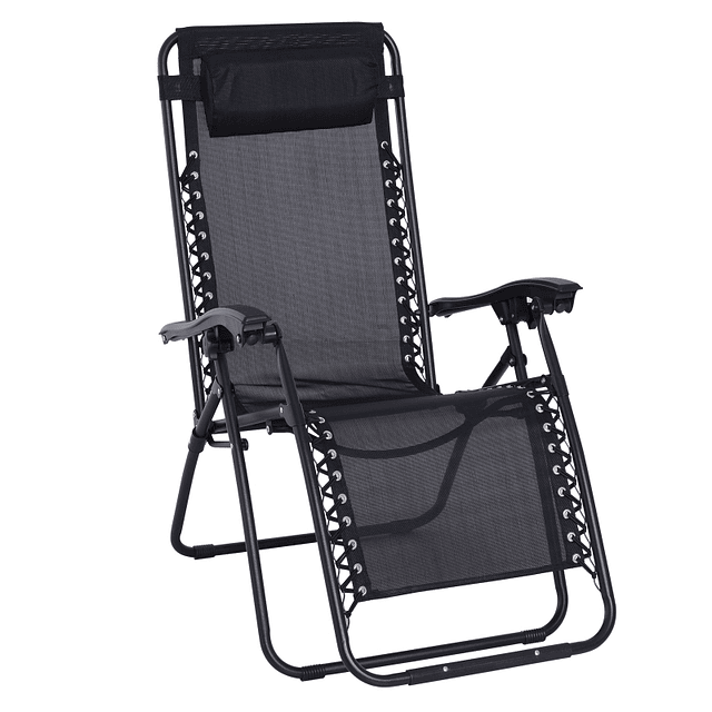 Folding Garden Lounger Zero Gravity Beach Lounger Textilene Steel Structure load 120kg 90x65x110 cm Black