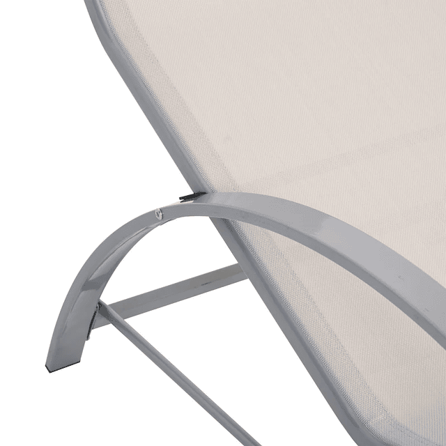 2 Garden Lounge Chairs 59x169x66 cm with Table 41x41x45 cm Tempered Glass Armrests for Patio Pool Balcony Beige