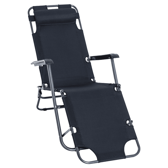 Folding Recliner Lounger with Adjustable Backrest Armrest and Footrest Load 136 kg 135x60x89 cm Black