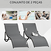 Conjunto 2 Espreguiçadeiras Ergonômicas Dobráveis em Forma de S com Estrutura de Alumínio Textilene para Piscina Pátio Jardim e Varanda 165x61x63cm Cinza