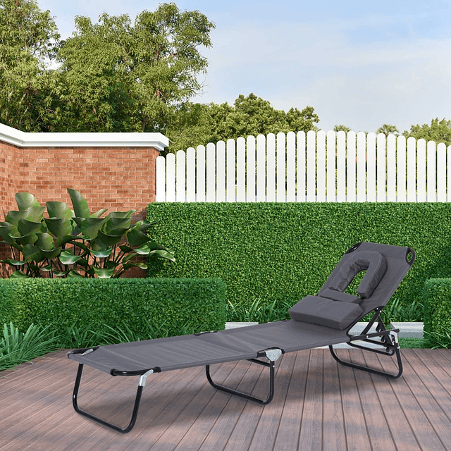 Espreguiçadeira Dobrável com Encosto Ajustável em 4 Posições Espreguiçadeira de Jardim com Almofada Estrutura de Aço Tecido Oxford para Acampamento Praia Terraço 190x56x28cm