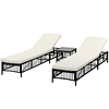 Set of 2 Synthetic Wicker Loungers with Coffee Table Backrest Reclining in 5 Positions 196x54x32cm Black