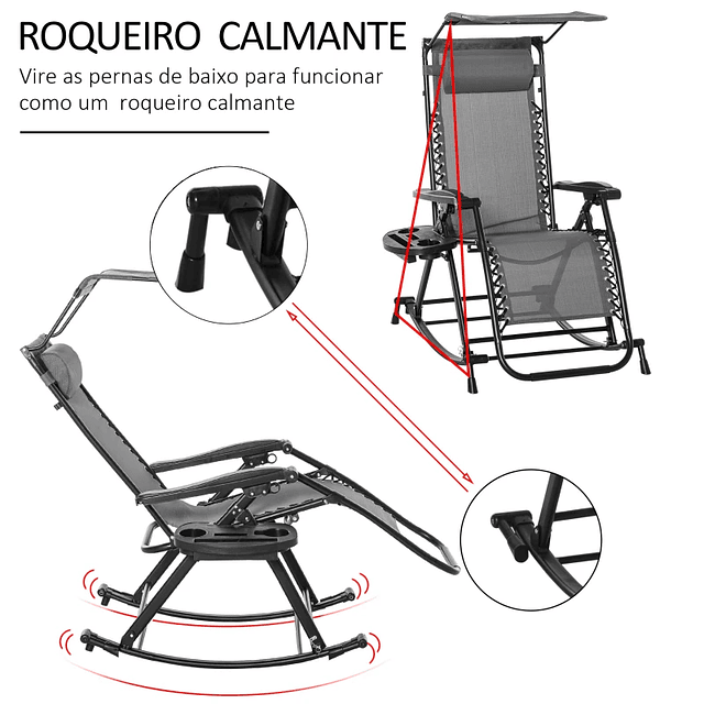 Tumbona de jardín reclinable plegable con capota de protección solar Estructura de acero 120x67x102 cm