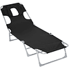 Reclining and Folding Garden Lounger with Reading Hole Headrest and Backrest Adjustable in 5 Levels for Beach 182x56x24.5 cm