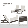 Conjunto de 2 tumbonas de jardín con cojines de mimbre acolchados con mesa auxiliar para piscina o terraza Carga 160kg 195x60x86 cm Estructura Acero Crema y Marrón