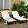 Conjunto de 2 tumbonas de jardín de mimbre reclinables en 5 posiciones 196x60x22 cm marrón y beige