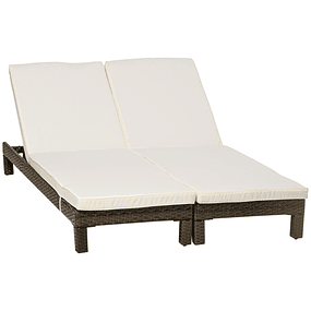 Set of 2 Reclining Wicker Garden Loungers in 5 Positions 196x60x22 cm Brown and Beige