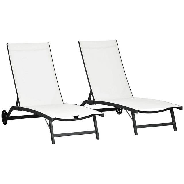 Set of 2 Outdoor Loungers with Backrest Adjustable in 5 Levels and Wheels for Beach Pool 165x66x102cm Beige