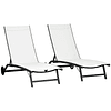 Set of 2 Outdoor Loungers with Backrest Adjustable in 5 Levels and Wheels for Beach Pool 165x66x102cm Beige