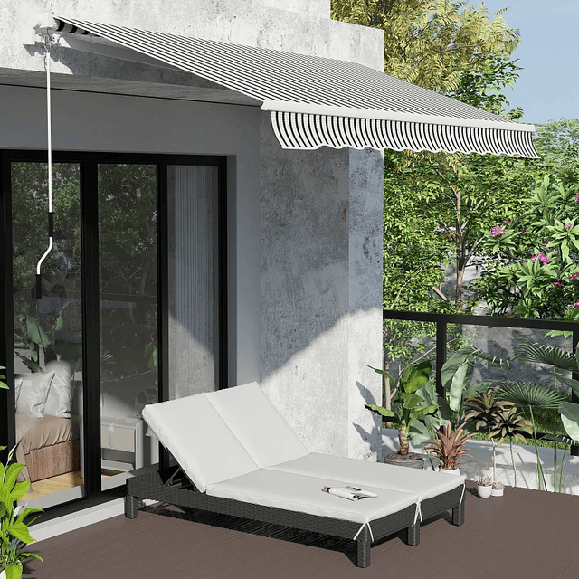  Outdoor Wicker Lounger Set 2 Seater with Padded Cushions Water Resistant with Backrest Adjustable in 5 Levels Supports 220kg 196x120x28cm Black and White Cream