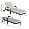 Tumbona de Jardín de Mimbre con Cojines Respaldo Regulable en 5 Posiciones y 2 Ruedas 67x196x96 cm