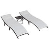 Sunbed set with folding rattan table padded cushions for garden Brown