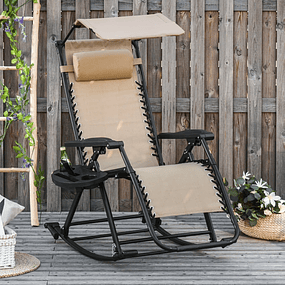 Tumbona de jardín reclinable plegable con capota de protección solar Estructura de acero 120x67x102 cm - Beige