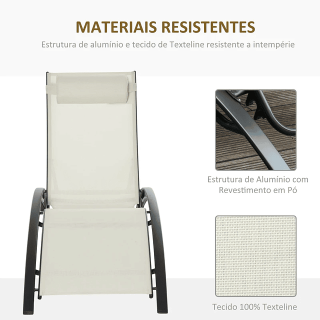 Tumbona Reclinable con Respaldo Regulable en 5 Posiciones y Reposacabezas Extraíble Acolchado Aluminio Textilene para Jardín Terraza Balcón 171x64x82 cm