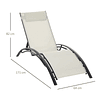 Recliner Lounger with Backrest Adjustable in 5 Positions and Removable Headrest Padded Aluminum Textilene for Garden Terrace Balcony 171x64x82 cm