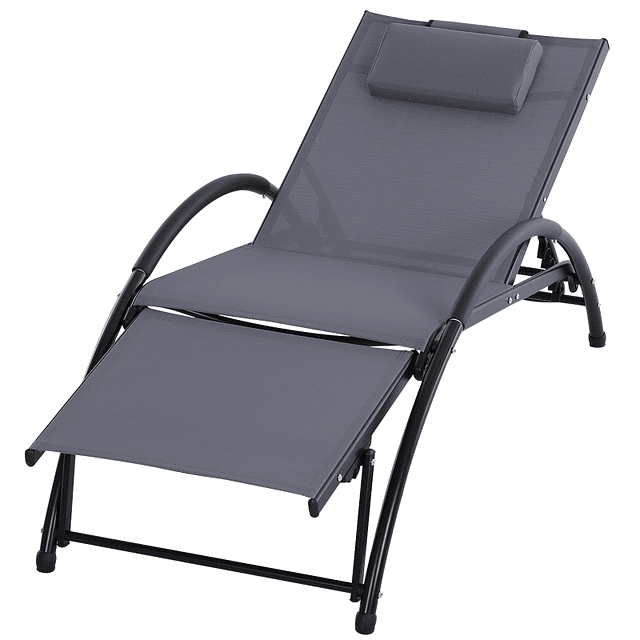 Reclining Garden Lounger with 5-Level Adjustable Backrest Adjustable Footrest and Removable Headrest for Terrace Outdoor Balcony 66x152x81cm