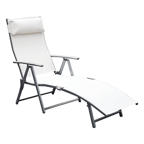 Folding Garden Lounger with Backrest Adjustable in 7 Positions Headrest 137x63.5x100.5cm Cream