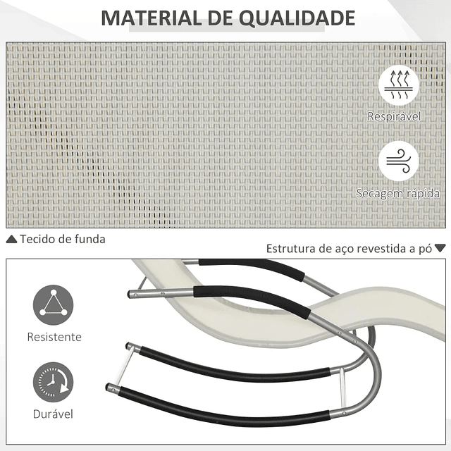 Espreguiçadeira Baloiço de Jardim com Apoio para os Braços Almofada para a Cabeça Espreguiçadeira de Exterior Tecido Transpirável e Metal para Praia Pátio Terraço 63x148x85cm 