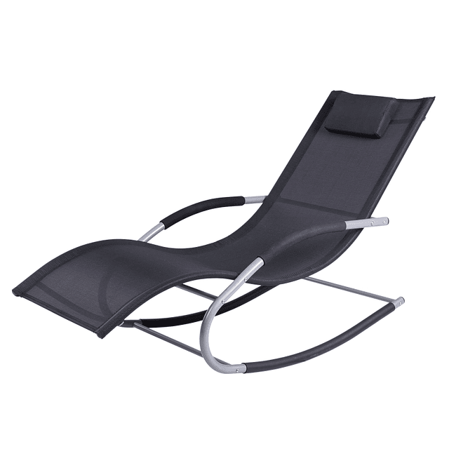 Garden Swing Deckchair with Armrests Head Cushion Outdoor Deckchair Breathable Fabric and Metal for Beach Patio Terrace 63x148x85cm