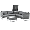Conjunto de 4 muebles de jardín de mimbre con 2 sofás dobles Mesa de centro con mesa baúl y cojines desenfundables 132x69x64 cm Gris