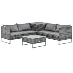 Set of 4 Wicker Garden Furniture with 2 Double Sofas Central table with trunk table and removable cushions 132x69x64 cm Gray