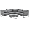 Conjunto de 4 muebles de jardín de mimbre con 2 sofás dobles Mesa de centro con mesa baúl y cojines desenfundables 132x69x64 cm Gris