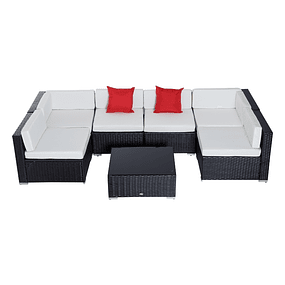 7-Piece Garden Furniture Set with Coffee Table Cushions and Brown Decorative Cushions