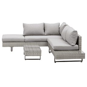 3-piece rattan furniture set, coffee table, double sofa and 3-seater sofa with removable cushions for terrace garden patio Steel Gray