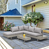 Conjunto de muebles de ratán 3 piezas, mesa de centro, sofá doble y sofá de 3 plazas con cojines desenfundables para terraza jardín patio Gris Acero