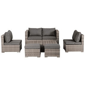 Garden Set 8 Pieces Wicker with 2 Coffee Tables Armchairs and 2 Footstools Brown and Gray