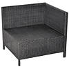 Juego de muebles de jardín, taburete de mesa de centro de sofá doble de ratán de 4 piezas con cojines acolchados para exteriores, marco de metal negro