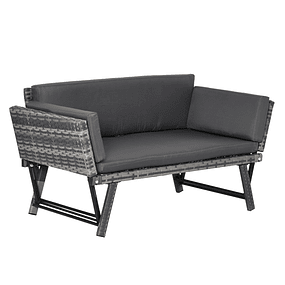2 Seater Sofa Convertible to Bed Outdoor Garden Sofa with Cushion Patio Terrace Furniture 129x66x67cm