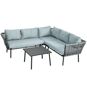 4 Piece Wicker Furniture Set with 2 2 Seater Sofas Corner Sofa Coffee Table with 6 Cushions Gray