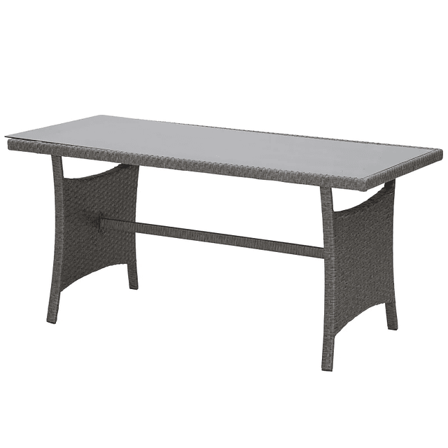 Conjunto de mesa y banco de jardín de mimbre gris