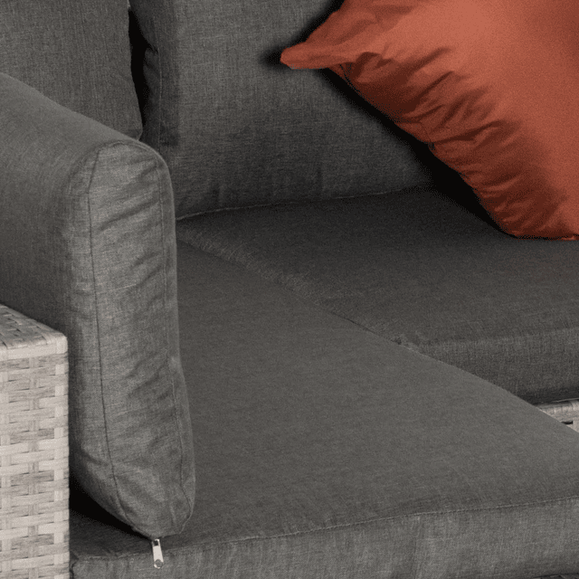  Conjunto de muebles de jardín de mimbre de 4 piezas, mesa de centro, sofá doble y 2 sofás laterales con cojines extraíbles para terraza exterior gris