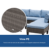 Juego de muebles de mimbre de 4 piezas con mesa de centro con encimera de vidrio templado y reposapiés gris y azul